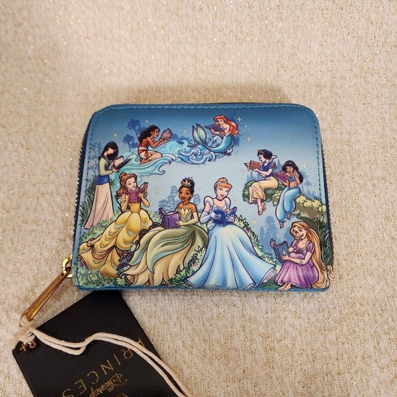 Loungefly Disney Princess Group Reading Books Zip Around Wallet Blue NEW - Picture 6 of 11